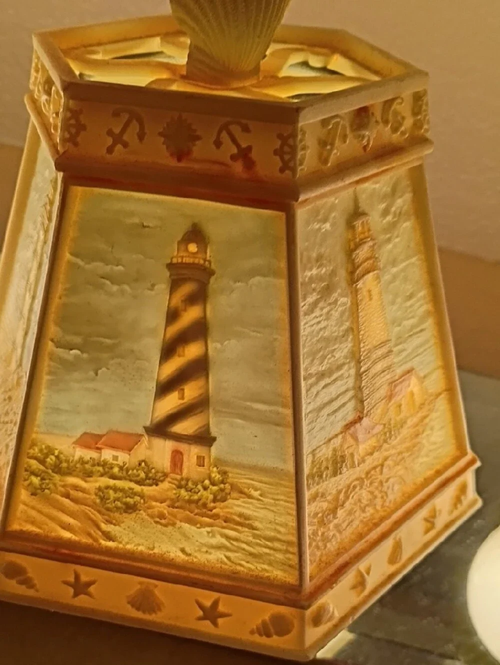 Cream Decorative See-Thru Nautical Lighthouse Accent Lampshade with Shell Finial